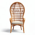 White carved rattan chair with high backrest for indoor and outdoor use