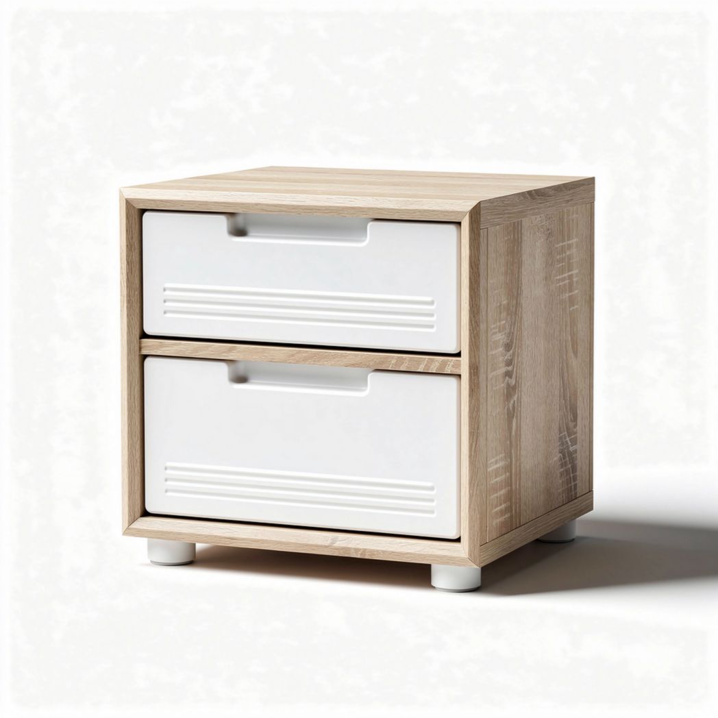 Wooden nightstand with two drawers and white accents 40 x 40 x 45cm