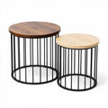 Wooden top nesting tables with metal frame set of 2 brown and natural finish