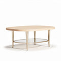 Oval coffee table with wooden top and glass shelf 120 x 60 x 45cm