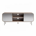 Wooden media console with sliding doors and metal legs 150 x 40 x 50cm