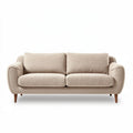 Beige upholstered sofa with wooden legs suitable for living room use 185 x 85 x 85cm