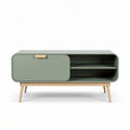 Modern green storage cabinet with wooden legs 120 x 40 x 50cm