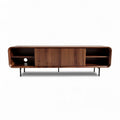 Wooden TV stand with ribbed doors and open shelving 60 x 15 x 20 inches
