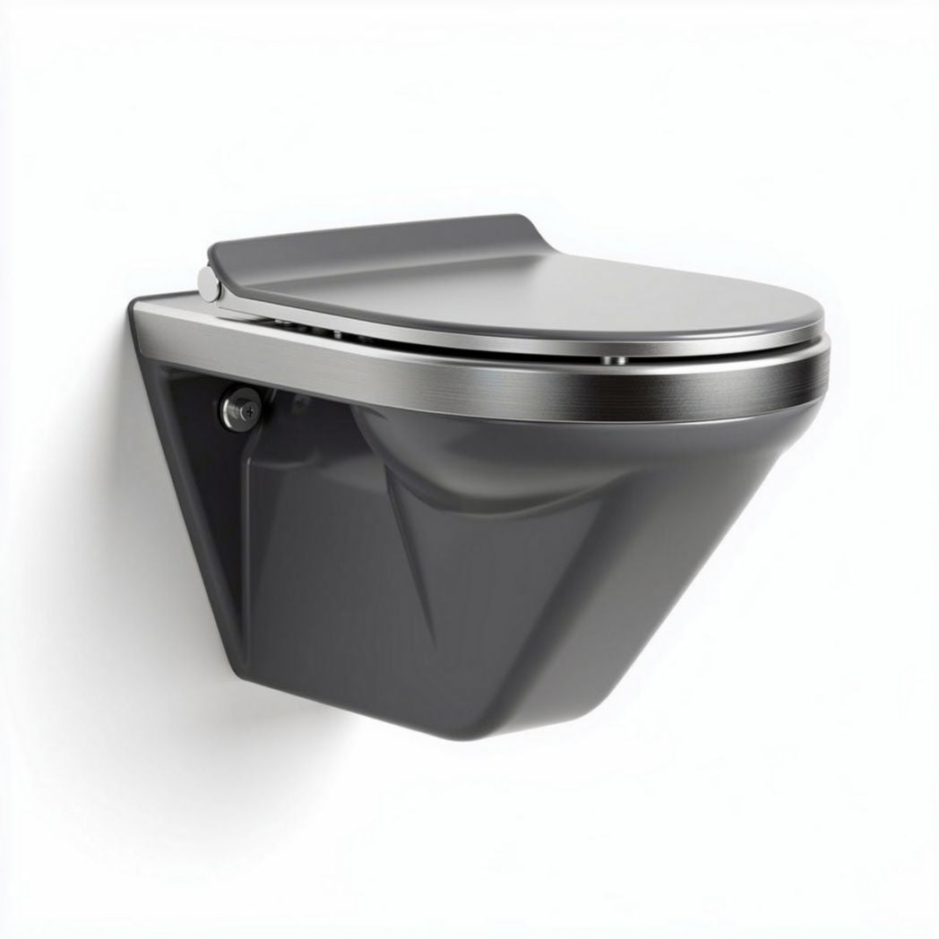 Wall-mounted toilet in modern gray finish with stainless steel trim 37 x 55 x 36cm