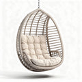 Hanging egg chair with cushion in beige rattan for indoor outdoor use