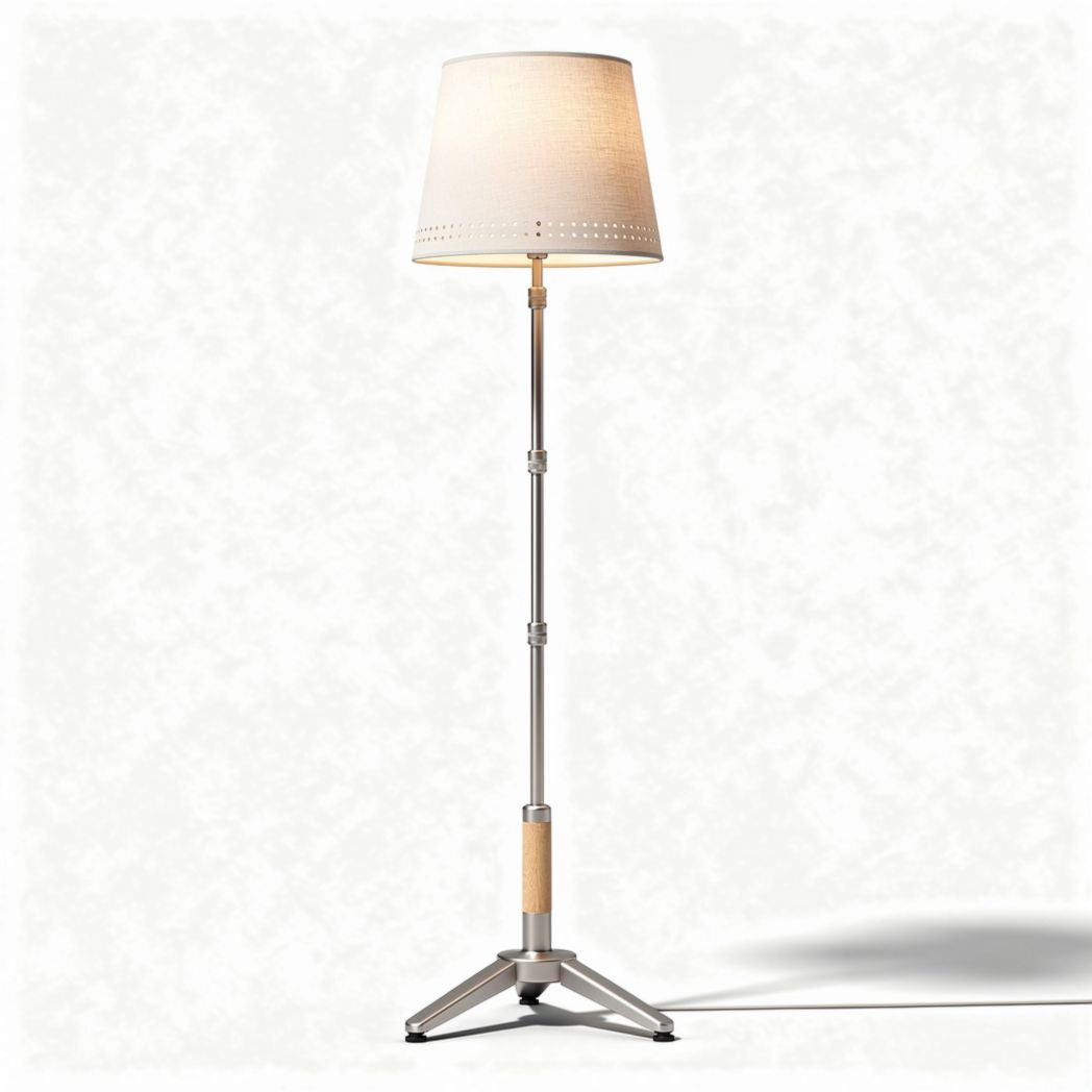 Adjustable floor lamp with fabric shade and wooden base 30 x 30 x 150cm