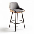 Counter height stool with upholstered seat and wood accent in gray 45 x 45 x 100cm