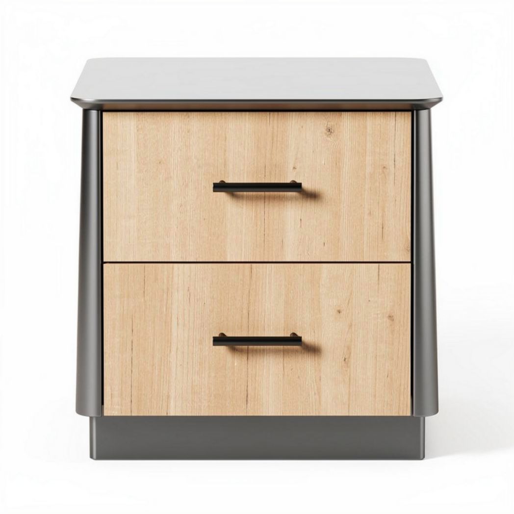 Nightstand with two drawers in wood and metal finish 50 x 40 x 45cm