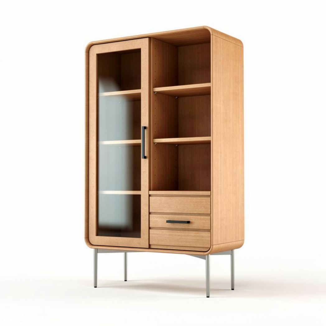 Wooden storage cabinet with glass doors and adjustable shelves 80 x 40 x 180cm