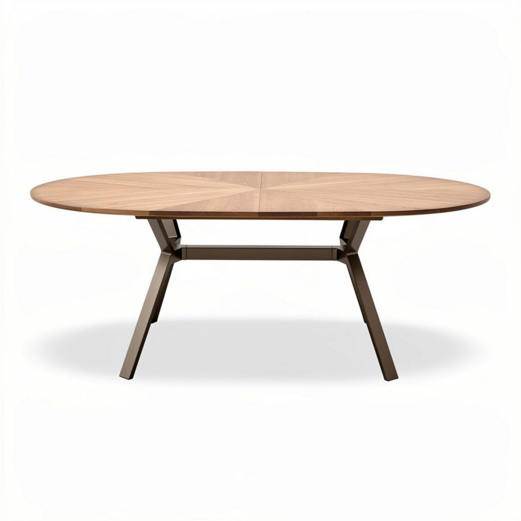 Round dining table made of wood with metal legs 200 x 100 x 75cm