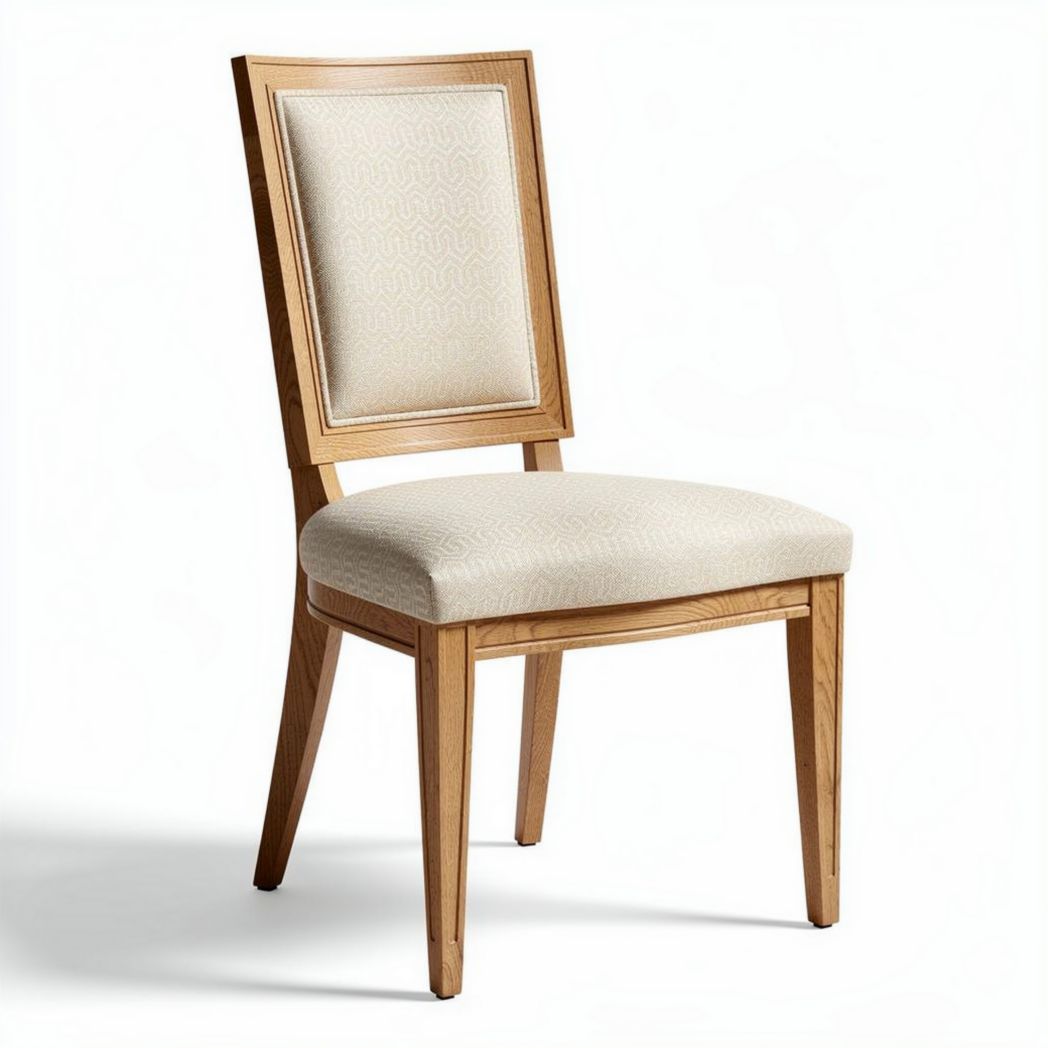 Wooden dining chair with beige upholstered seat and back 45 x 45 x 90cm
